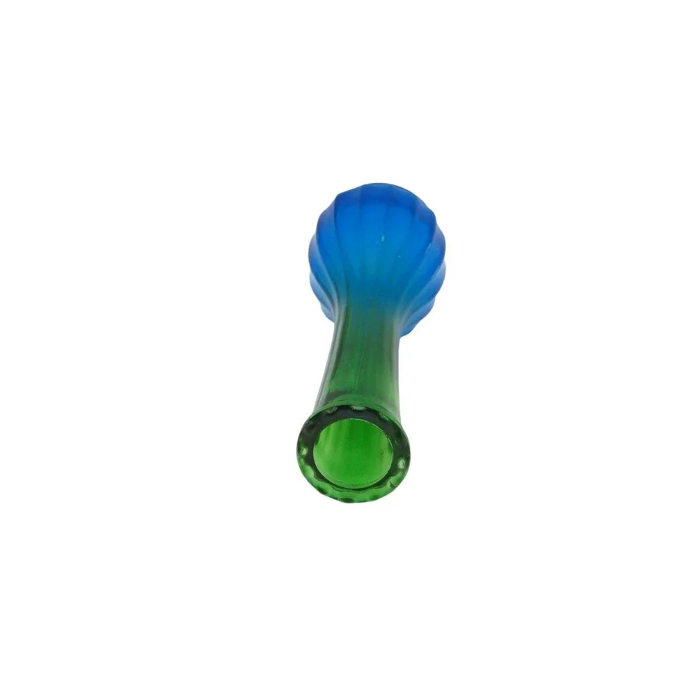 Vintage Jeannette Glass Bud Vase Blue Green Ombre Ribbed MCM Fluted 8.5”